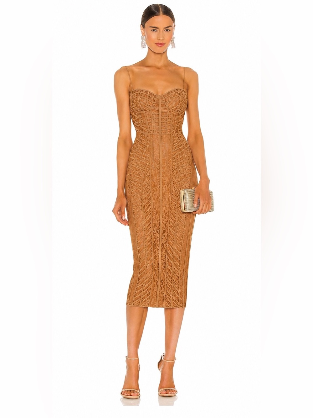 Marciano Tan Crochet Midi Dress